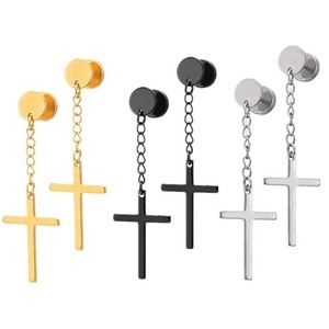 2 Pairs Cross Dangle Hoop Huggie Ear Stud Earrings
